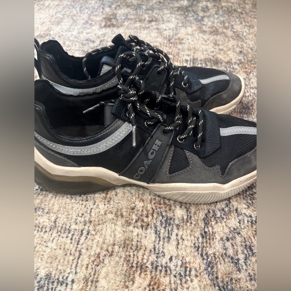 Coach Men's Black and Gray Sneakers Size 8 Unisex Lace Up Logo - Picture 1 of 6